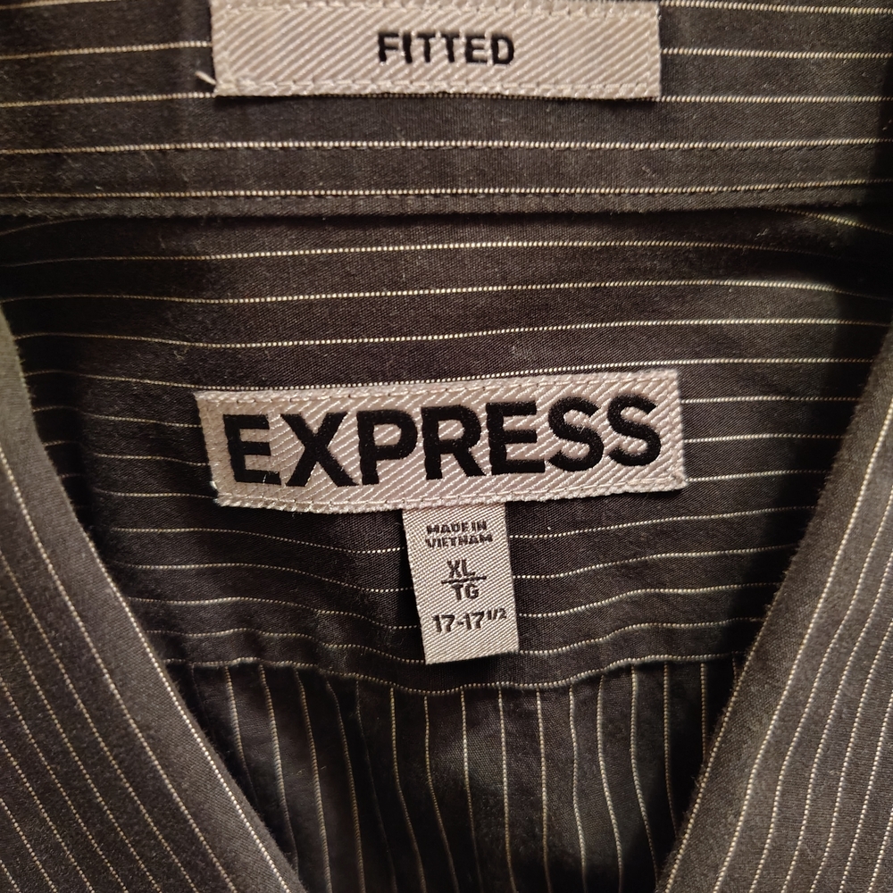 Express Fitted Pinstripe Dress Shirt - Gray with White Stripes
